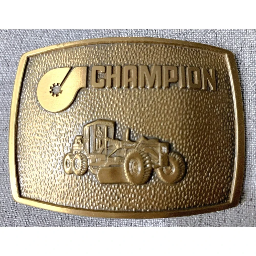 Vintage Champion Tractor Road Grater Brass Belt Buckle - NOS 3
